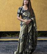 Koram Navy Blue Bandhej Silk With Krigi Bandhej And Zari Weaving Saree With Blouse For Women