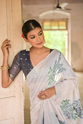 Blue soft muga cotton zari weaving saree festive wear 4