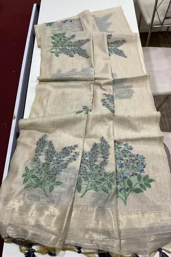 Blue soft muga cotton zari weaving saree festive wear