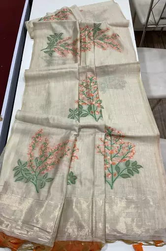 Orange soft muga cotton zari weaving saree festive wear