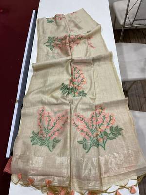 Peach soft muga cotton zari weaving saree festive wear 5
