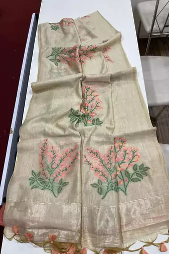 Peach soft muga cotton zari weaving saree festive wear