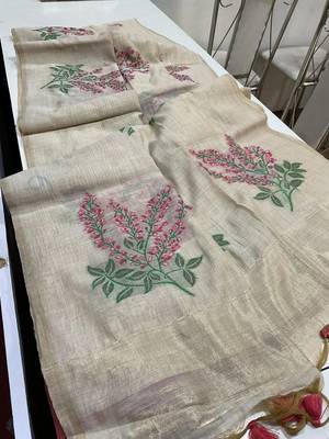 Pink soft muga cotton zari weaving saree festive wear 5