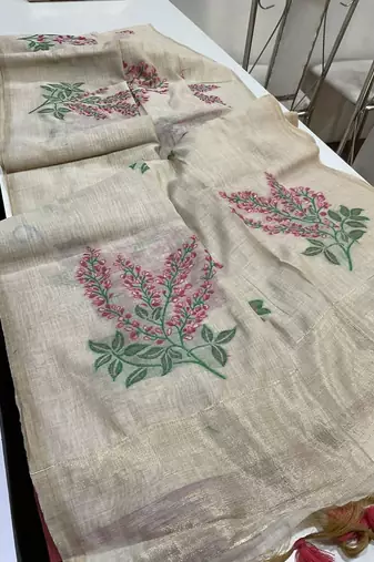 Pink soft muga cotton zari weaving saree festive wear