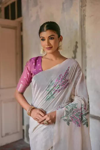 Wine soft muga cotton zari weaving saree festive wear