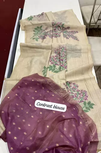 Wine soft muga cotton zari weaving saree festive wear