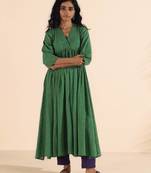 Truebrowns green cotton dobby flared kurta pant set