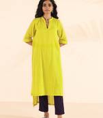  lime cotton dobby high-low kurta pant set