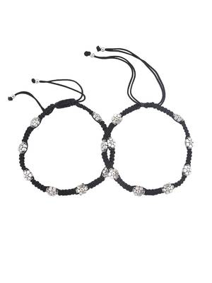 silver-plated flowers & black beaded threaded anklet 4