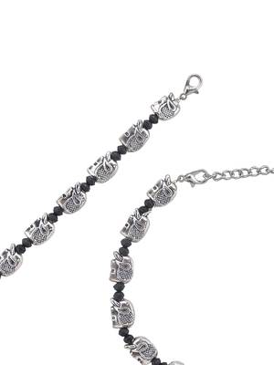 Silver plated elephant & black beded chain ankelt 3