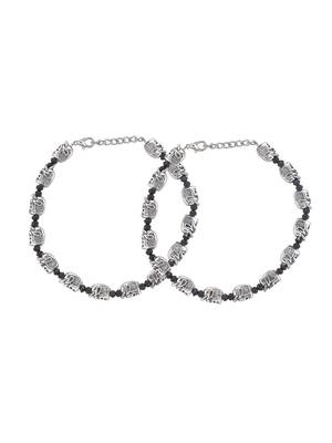 Silver plated elephant & black beded chain ankelt 4