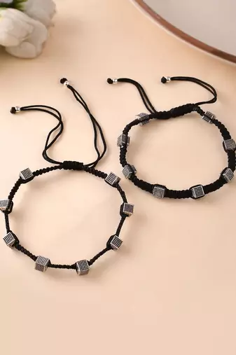 silver-plated black  threaded anklet
