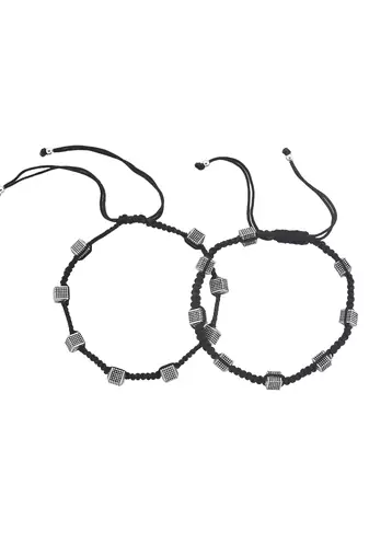silver-plated black  threaded anklet