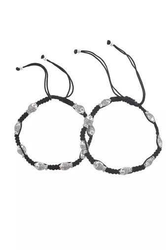 Silver plated fish charm & beded thered anklet