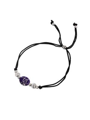 Silver plated  blue charm & beads black thread anklet 4