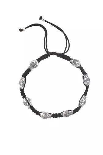Silver plated fish charm & beded thered anklet