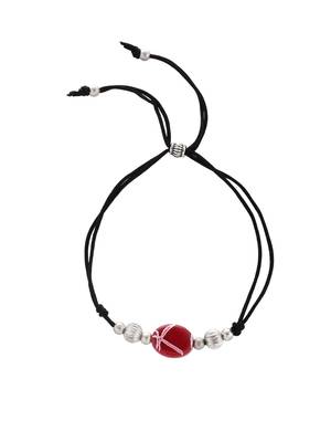 Silver plated red charm & beads black thread anklet 3