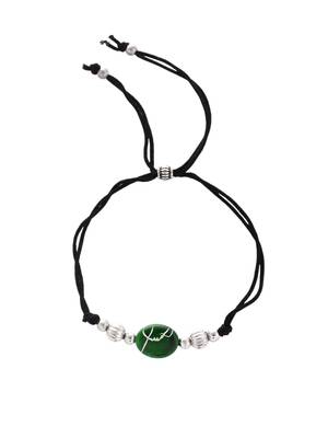 Silver plated green charm & beads black thread anklet 1