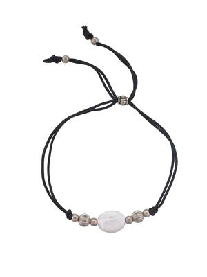silver plated beadd & white charm  black  thread anklet 3