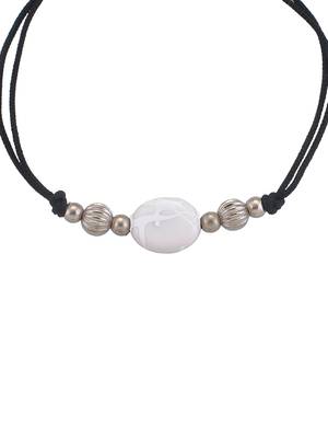 silver plated beadd & white charm  black  thread anklet 4