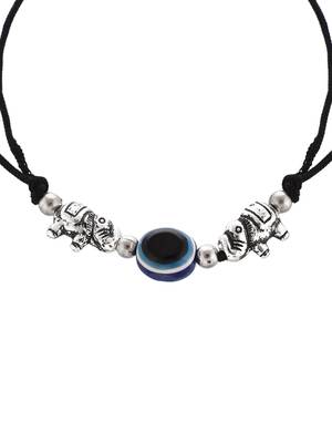 Silver plated elephante& evil eye beaded black threaded anklet 3