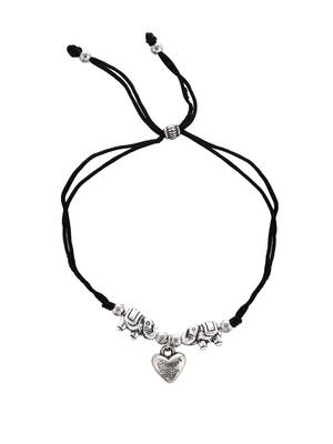 Silver plated elephant & heart charm beades threaded anklet 3
