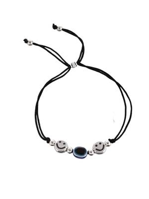 silver plated smile  blue evil eye  beaded threaded anklet 3