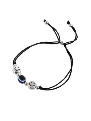 silver plated smile  blue evil eye  beaded threaded anklet 4