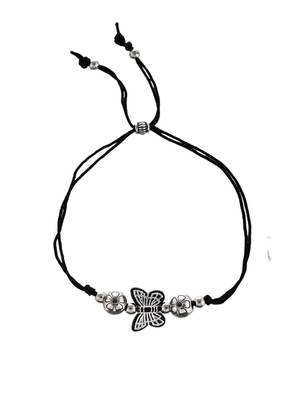 silver plated oxidised  butter fly  beaded threaded anklet 3