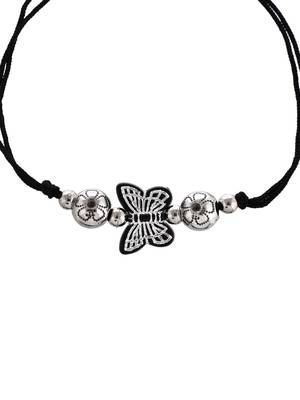 silver plated oxidised  butter fly  beaded threaded anklet 4