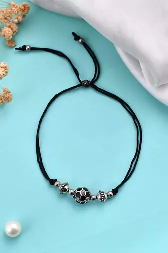 Silver plated oxidised  boll beded thered anklet