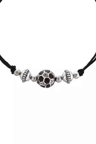 Silver plated oxidised  boll beded thered anklet