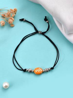 Orange  beeded & charm black threaded  anklet 2