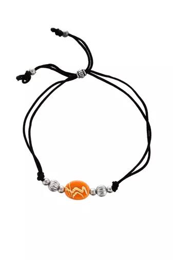 Orange  beeded & charm black threaded  anklet