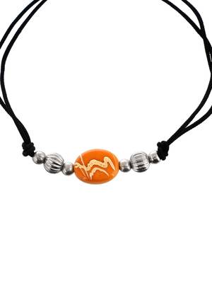 Orange  beeded & charm black threaded  anklet 4
