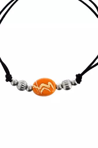 Orange  beeded & charm black threaded  anklet