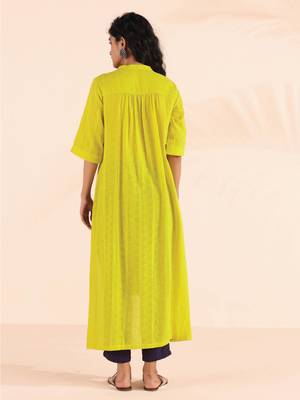  lime cotton dobby high-low kurta pant set 2
