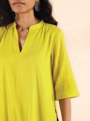  lime cotton dobby high-low kurta pant set 3