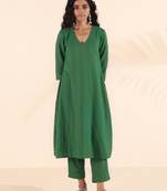 Truebrowns green cotton dobby kurta pant set
