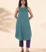 turquoise cotton dobby sleeveless kurta pant set