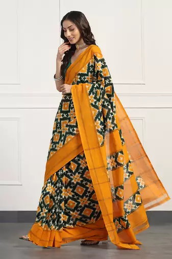 Multicolor  cotton handloom telia rumal double ikat saree