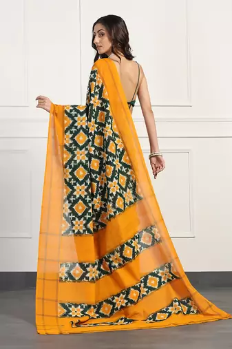 Multicolor  cotton handloom telia rumal double ikat saree