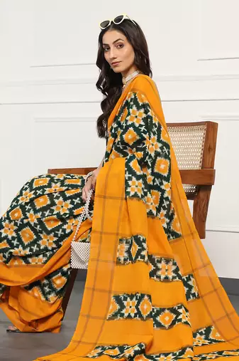 Multicolor  cotton handloom telia rumal double ikat saree