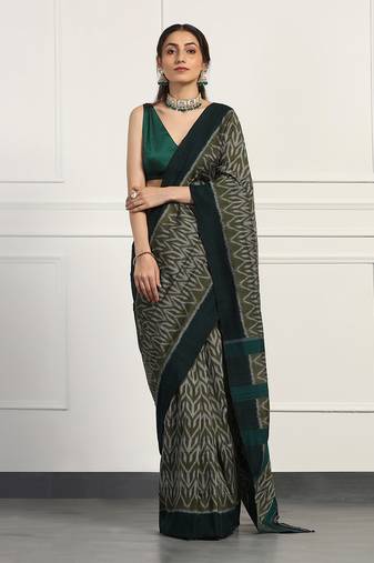 Multicolor Cotton Handloom Ikat Saree Without Blouse