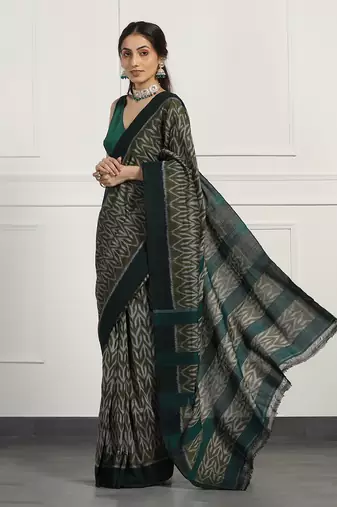 Multicolor Cotton Handloom Ikat Saree Without Blouse
