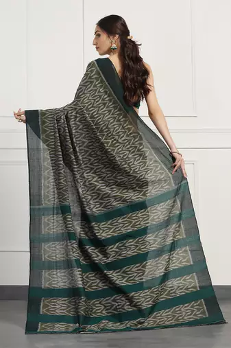 Multicolor Cotton Handloom Ikat Saree Without Blouse