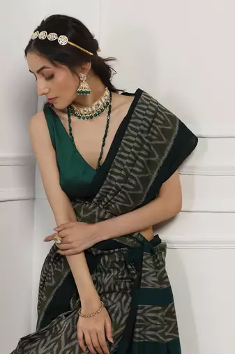 Multicolor Cotton Handloom Ikat Saree Without Blouse