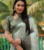 Koram Sea green Kanjivaram Soft Silk Weaving Borders Havy Design Saree With Blouse For Women