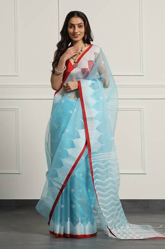 Multicolor Linen Handloom Linen Saree Without Blouse