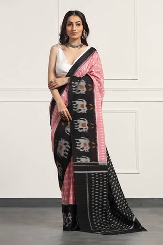 Multicolor Cotton Handloom Ikat Saree Without Blouse